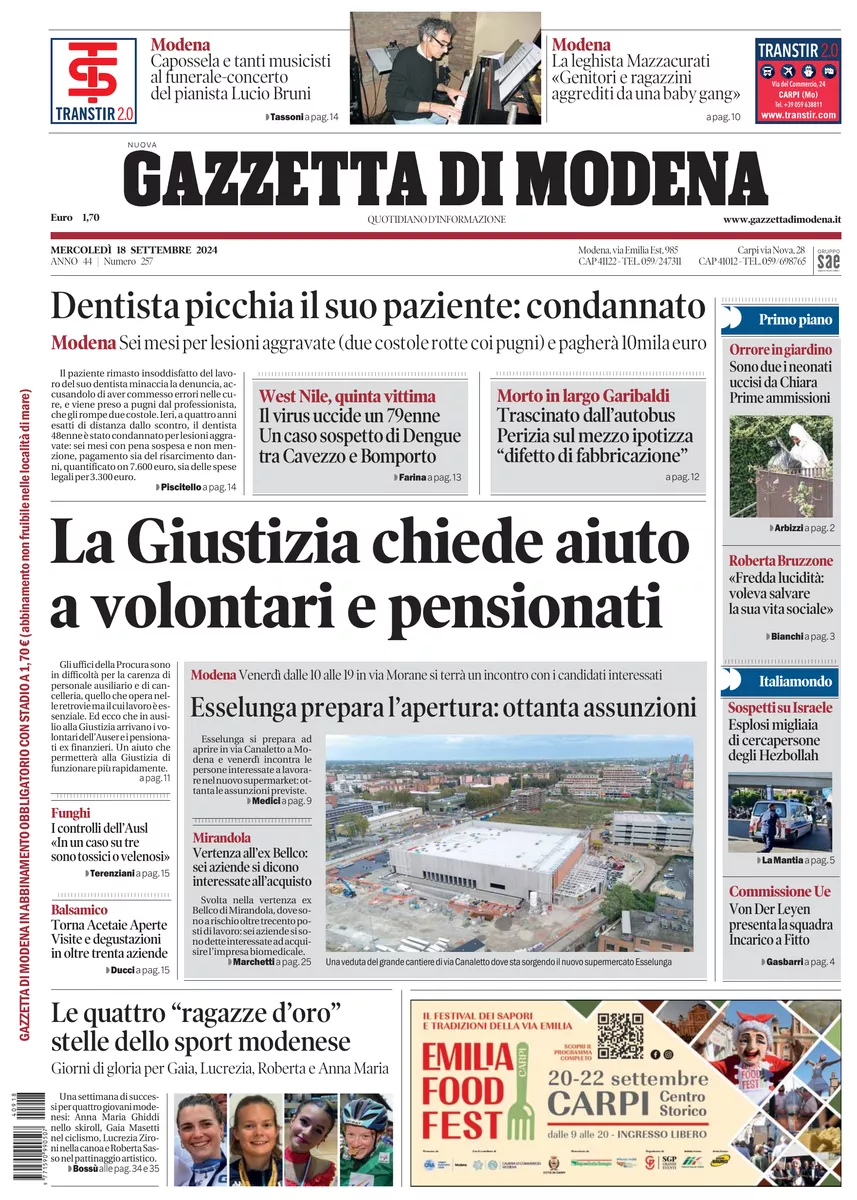 Prima-pagina-gazzetta di modena-oggi-edizione-del-2024-09-18